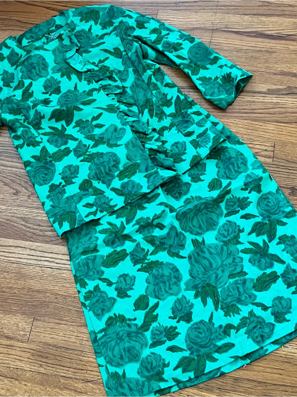 Vintage Green Floral Two-Piece Skirt Set